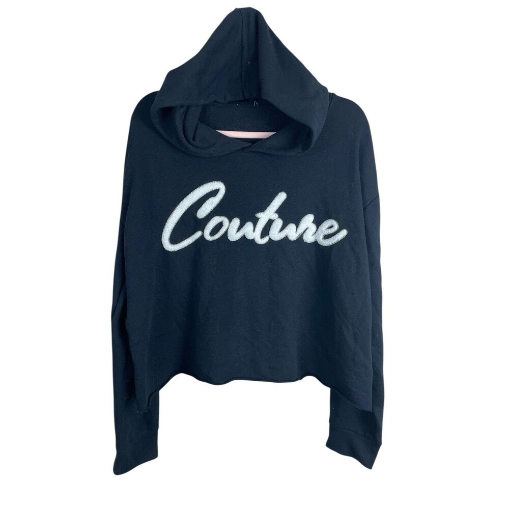 Juicy Couture Hoodie Oversized XLarge Black Spellout Y2K Sweatshirt Cropped